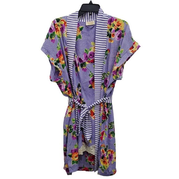 Victoria's Secret Vintage 90s Gold Label Mixed Print Slip Negligee + Robe Set P - Picture 1 of 9